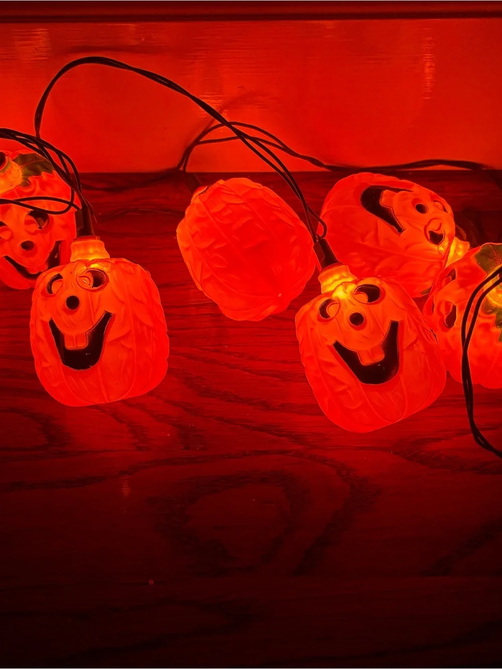 Vintage Halloween Pumpkin String Lights Jack O Lantern 10.8 Feet Blow Mold